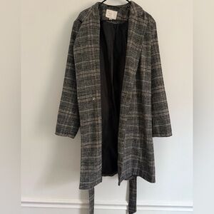 a new day Black and White Checkered Trench Coat